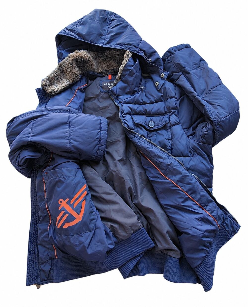 VNT Dockers Jacket Puffer Bomber Mens XL Y2K Heavy Quilted Gorpcore Hooded Coat